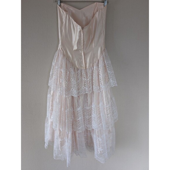 Vintage FLIRTATIONS 80s Prom Dress M Pink Satin Lace Strapless Union ILGWU USA - Picture 5 of 13